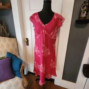 Ann Taylor Pink Sheer Overlay Dress with Floral Accents in Petite
